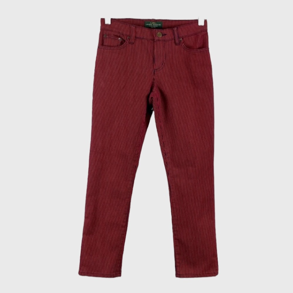 LRL Lauren Jeans Co Womens Petite Red Navy Striped Straight Leg Jeans size 2P